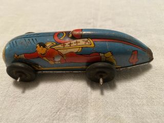 1947 Captain Marvel Blue 4 Race Car,  Fawcett Comics Tin Litho Toy 2