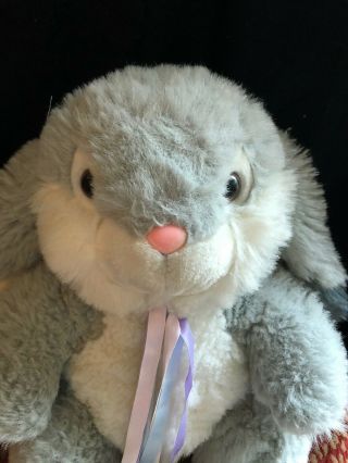 Chrisha Playful Plush 1988 Grey White Bunny Rabbit Pink Purple Blue Ribbon Bow 2