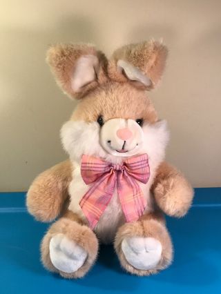 Kids Of America Easter Bunny Rabbit Plush Doll Pink Bow Nose Mouth Brown White