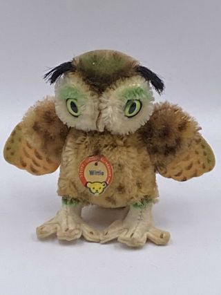 Vintage Steiff German Mohair Wittie The Owl Bird Toy Doll Tags