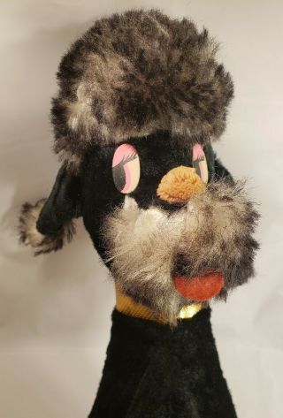 Vintage 1950s 60s French Poodle Dog Plush Animal Carnival Toy Prize Black & Pink 2