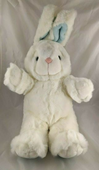 White Rabbit Plush Bunny Blue Ears Feet 19 " Main Joy Ltd 2000 Stuffed Animal