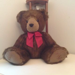 Fao Schwarz Teddy Bear Brown Large 24 " Plush Stuffed Bear With Red Ribbon