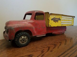 Vintage Buddy L Coast To Coast Moving Truck Pressed Metal Red Yellow