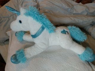 Dan Dee Collectors Choice Large White Blue Unicorn Sparkle Plush Stuffed Horse