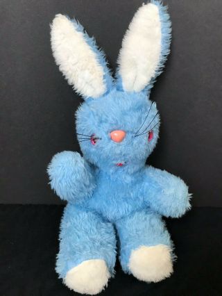 Vintage 1960s/1970s Blue White Plush Bunny Rabbit Stuffed Animal 14 "
