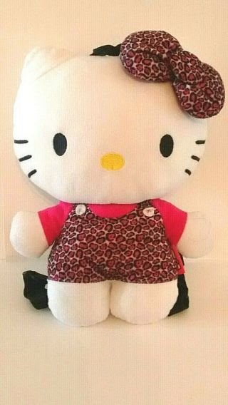 Sanrio Hello Kitty Cat Plush Backpack Cheetah Print Dress & Bow Stuffed Animal