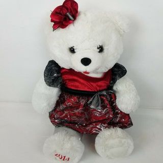 2014 Snowflake Christmas Teddy Bear White Red Dress Girl Plush Stuffed Dan Dee