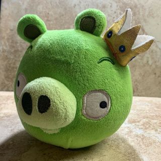 Commonwealth Angry Birds Green King Pig Gold Crown 5 " Plush 2010 No Sounds