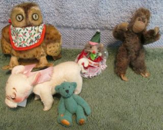 Steiff Mini Owl & Jocko Monkey W/buttons Annalee Pig World Of Miniatures Bear,