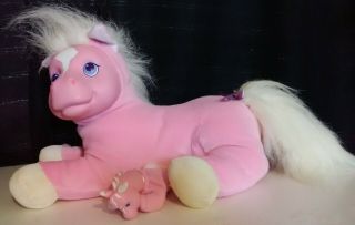 Vtg Hasbro Pony Surprise 1992 Pink With White Mane And Tail Includes 1 Baby Pony