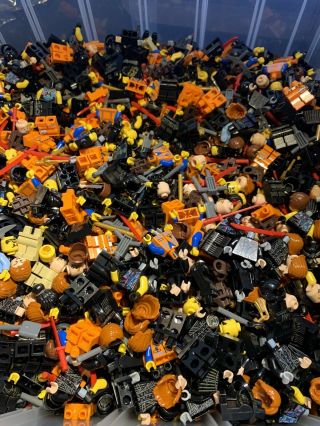 Lego Bulk Minifigure Parts And Accessories 3.  5 Pounds Torso Legs Sword