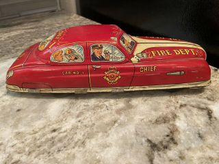 Vintage Marx Toy Metal Red Fire Dept.  Chief Car No.  1 11 Inches Great Shape