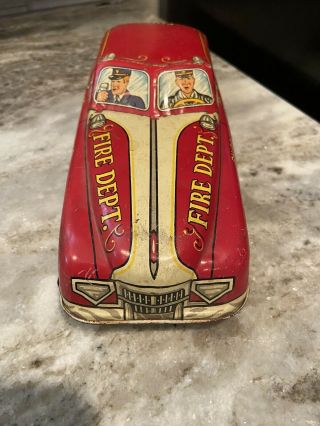 Vintage Marx Toy Metal Red Fire Dept.  Chief Car No.  1 11 inches GREAT SHAPE 2