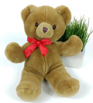 Russ Berrie Cinnamon Brown Teddy Bear Plush Vtg Stuffed Toy Red Bow W/sweater