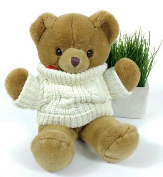Russ Berrie Cinnamon Brown Teddy Bear Plush VTG Stuffed Toy Red Bow W/SWEATER 2