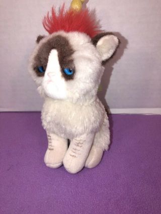 Vguc - 7” Gund Grumpy Cat Unicorn Plush Stuffed Animal Blue Eyes Cream & Brown
