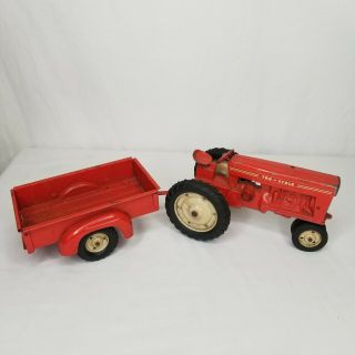 Vintage Tru Scale Tractor Fender Side Utility Trailer With Tailgate Red 1:18