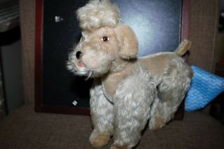 Vintage 1960s Plush Poodle Toy Glass Eyes Jointed Body Maker?