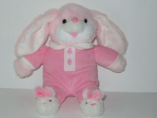 Dan Dee Pink Bunny Rabbit Slippers Pajamas White Plush Stuffed Animal Easter Egg