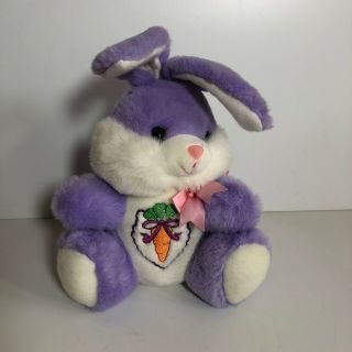 Vintage Dan Dee Easter Bunny Purple Pink Bow Carrot On Belly 10 Inches 1992