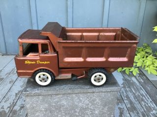 Vintage Structo Dumper Dump Truck Copper Brown Color Pressed Steel Toy