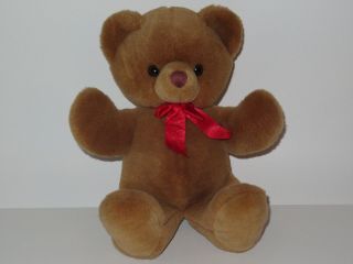 Russ Berrie Cinnamon Brown Teddy Bear 14 " Plush Vintage Stuffed Toy Red Bow
