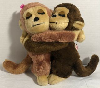 Vintage R.  Dakin Plush Hugging Monkeys Boy Girl 1976 9” Tall