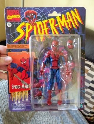 Retro Spider - Man Figure In Hand Vintage Series Animated Marvel Legends Mosc