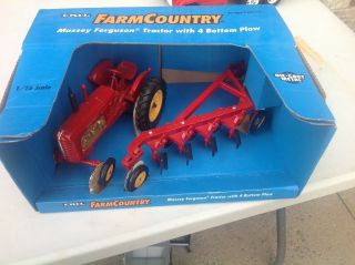 Vintage Ertl Massey Harris 555 Tractor W/4bt Plow Farm Toys Htf Set