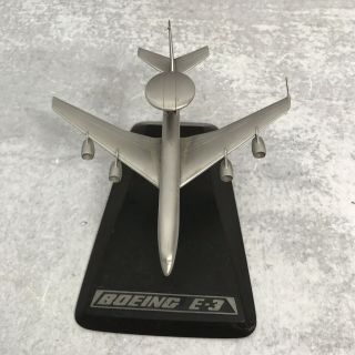Vtg Boeing E - 3 Airplane Model Statue W/ Stand Silver Tone Unpainted