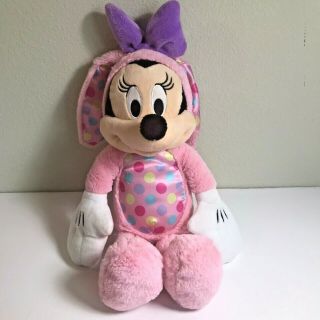 Disney Minnie Mouse 15 " Plush Easter Bunny Pink Polka Dot Rabbit Purple Bow Toy