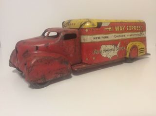 Vintage Louis Marx Hi Way Express Ny - Chi - Sf Cross Country Tin Truck