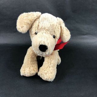 Princess Soft Toys Brown Dog Plush Stuffed Animal Soft Red Plaid Ribbon 10 "