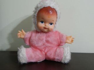 Vintage 1969 A.  D.  Sutton Co.  Rubber Faced Plush Doll Pink 8” - Made In Japan