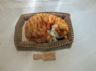 Perfect Petzzz Orange Tabby Cat That Breathes With Bed,  Collar And Brush 9 " Guc