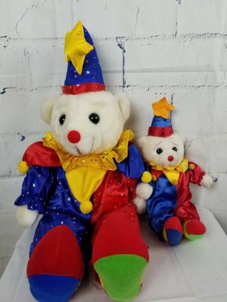 Vintage Pair Play By Play Animal Clown Teddy Polar Bears 27 " & 16 " Tall Colorful