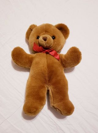 Vintage Russ Berrie 16 " Cinnamon Teddy Bear Plush Stuffed Animal Toy Red Ribbon