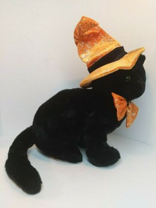 Caltoy 2000 Plush Black Sitting Cat With Orange Hat And Bow Halloween Decor 15 " H