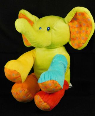 First Impressions Elephant Plush Multi Color Yellow Blue Green Red Orange Toy
