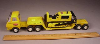 Vintage Tonka Toys Metal Truck Semi Lowboy Trailer & Bulldozer Set All