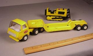 Vintage Tonka Toys Metal Truck semi lowboy trailer & Bulldozer set all 2
