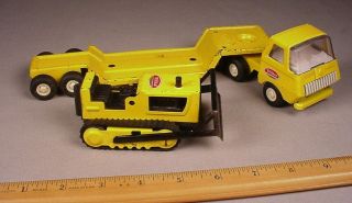 Vintage Tonka Toys Metal Truck semi lowboy trailer & Bulldozer set all 3