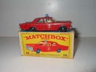 Matchbox Series 59 Fire Chief Car Ford Galaxie Vintage Toy With A Box
