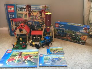Nib 60223 & Lego City 7637 Farm Complete W/box,  Manuals,  2 Cows,  Rare,  See Descr