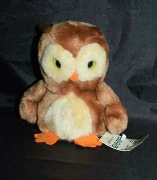 Vintage 1975 Dakin Bean Bags Plush Stuffed Obie Brown Owl Toy W/ Tags 2369 6 "