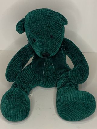 Pier 1 One Imports Green Corduroy Teddy Bear Plush With Bow 16 " Tall