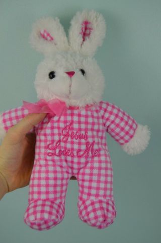 Dan Dee Bunny Rabbit Plush Stuffed Animal Pink Gingham Plaid Jesus Loves Me Song 2