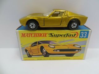 Matchbox Superfast 33 Gold Lamborghini Miura P400 W G Box Red Base Transitional