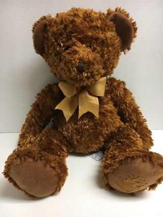 Russ Honeyfitz 16” Teddy Bear Golden Brown Furry Bow Plush Stuffed Animal